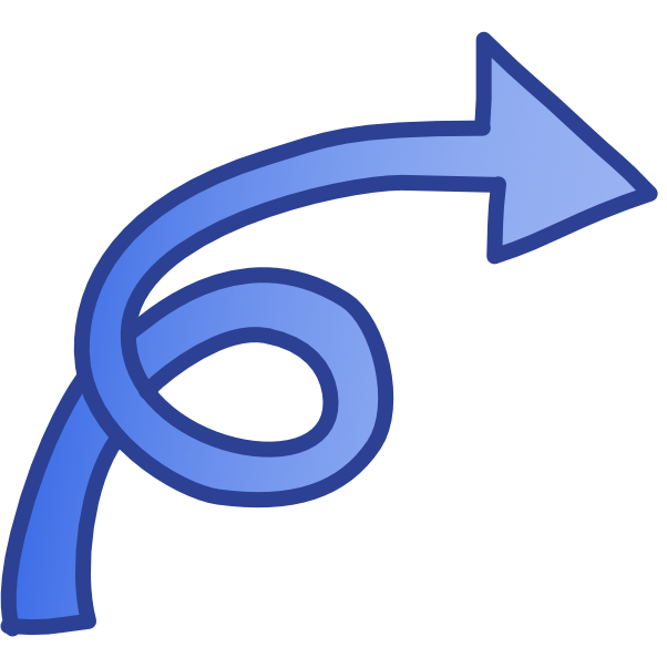 An arrow starts in the bottom left corner and forms a loop before pointing to the right from the top right corner. It has a blue outline and its interior grades from a blue to light blue.